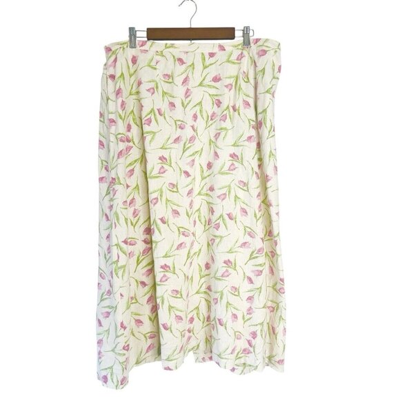 Vtg Spring Tulip Womens 18 Cream Pink Floral Linen Blend Maxi Cottagecore Modest - Picture 1 of 11
